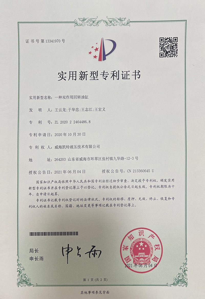 一種雙作用回轉油缸-實用新型專利