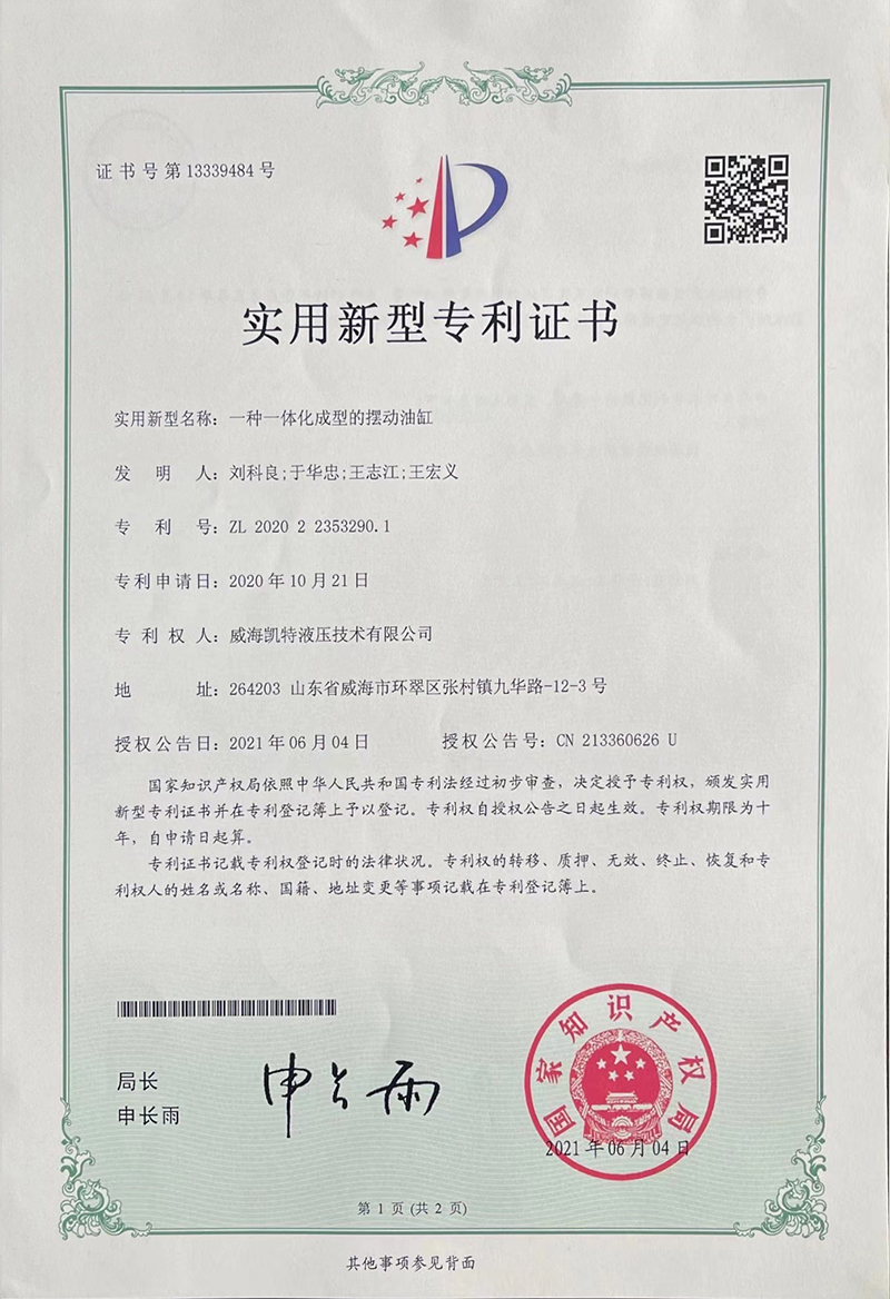 一種一體化成型的擺動油缸-實用新型專利